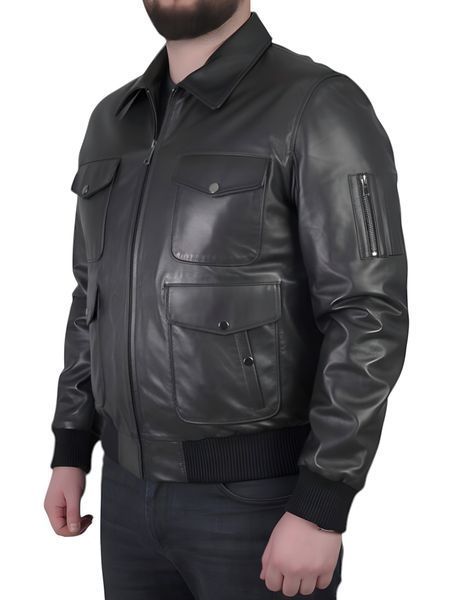 Мужская кожаная куртка бомбер UZ-6006 черная 5XL UZ-6006-5XL фото