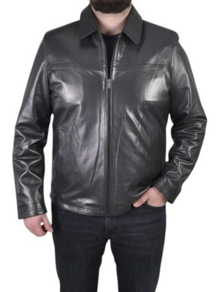 Чоловіча шкіряна куртка UZ-01 чорна 5XL UZ-01-5XL фото