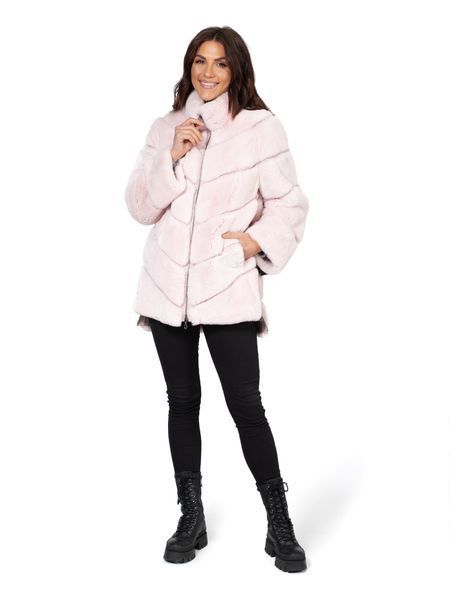 Шуба з хутра кролика Рекс NVD-NUD-34 PUDRA NVD-NUD-34-3XL фото