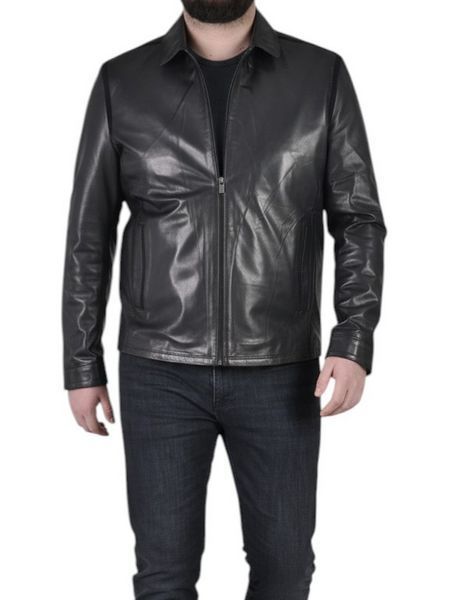 Чоловіча шкіряна куртка UZ-084 чорна 5XL UZ-084 5XL фото