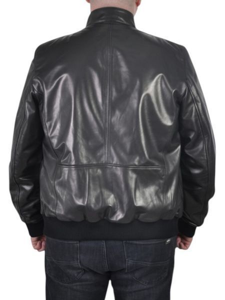Мужская кожаная куртка бомбер UZ-02 черная 5XL UZ-02-5XL фото