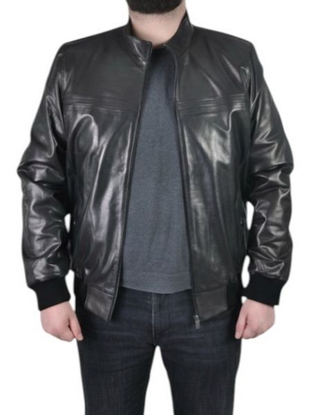 Мужская кожаная куртка бомбер UZ-02 черная 5XL UZ-02-5XL фото